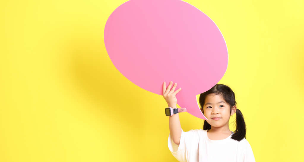 Child holding blog logo