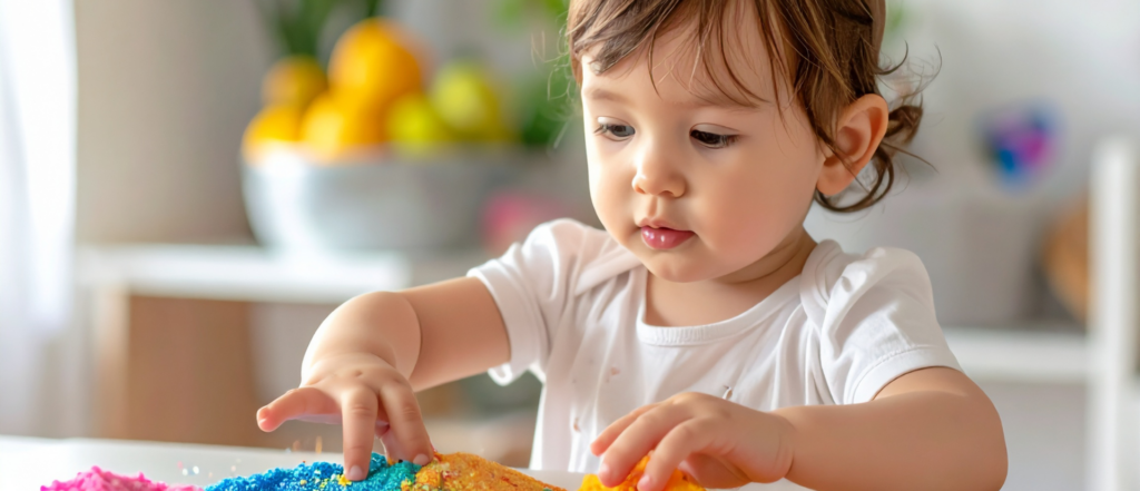 Child playing with colored sand