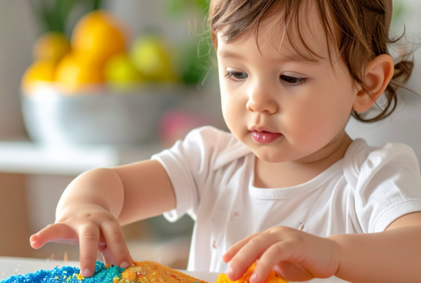 Child playing with colored sand